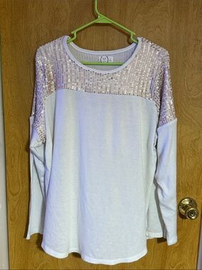 Maurices Cream Long Sleeve Top with Rose Gold Sequin Yoke